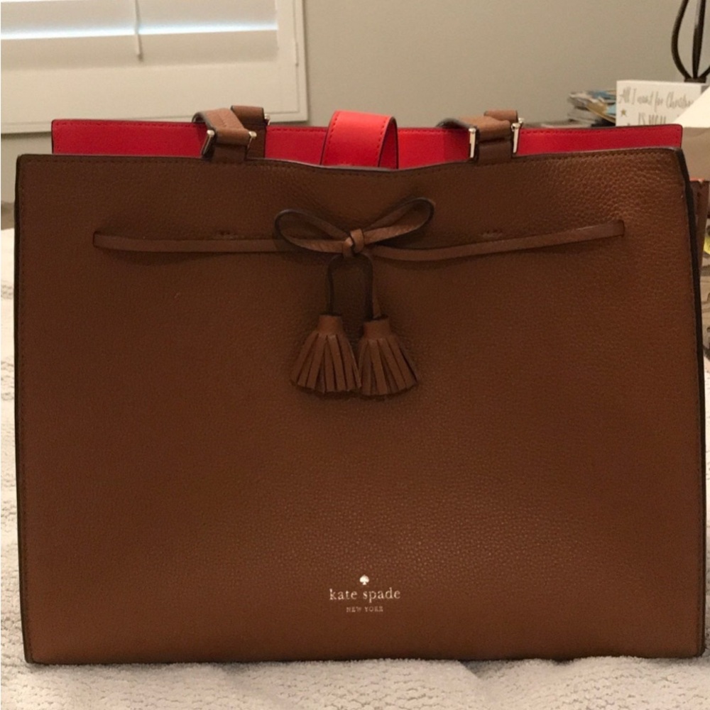 Kate Spade Brown and Red Tote Bag with Bow Detail